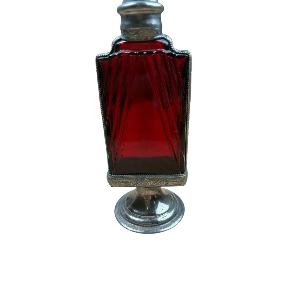 Vintage Moroccan Rosewater Sprinkler Bottle – Ruby Red Glass Silver Tone 10